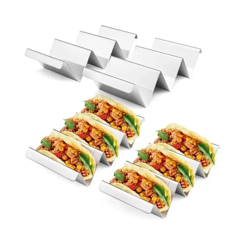 [HOGARTTACOS NEW] Set 4 Porta Tacos Inoxidable – Soportes reversibles duraderos