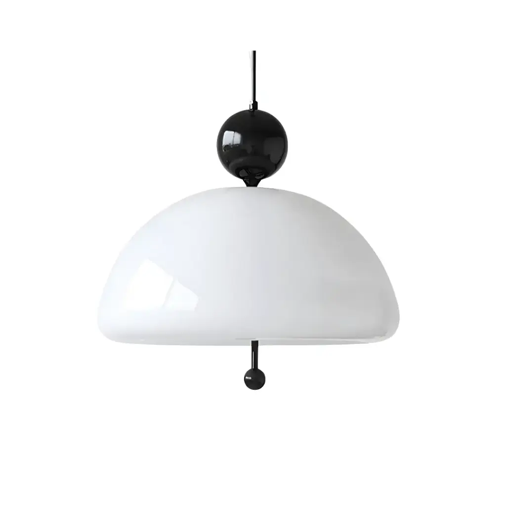Lámpara colgante moderna – Vidrio blanco lechoso y metal pintado (Negro)