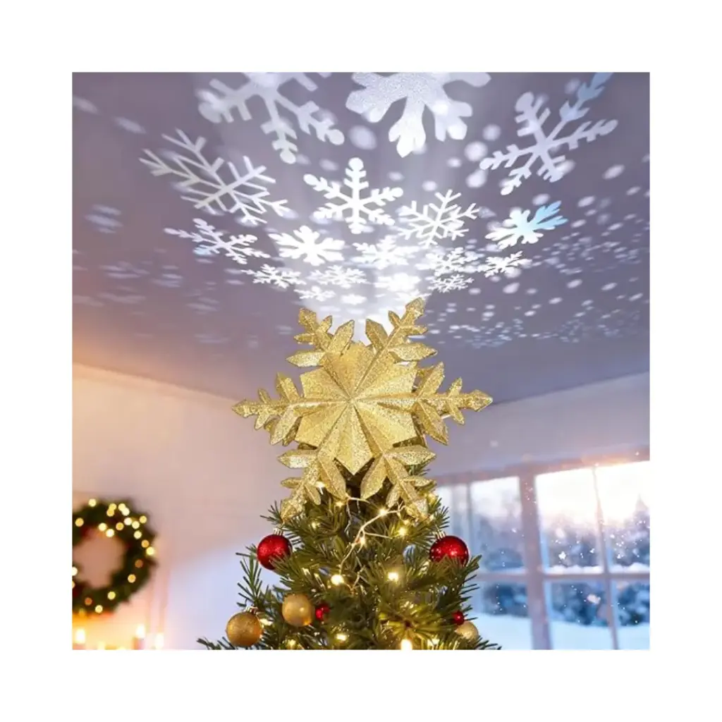 [DECDGSTARNEW] Estrella de árbol navideña dorada con proyector LED giratorio